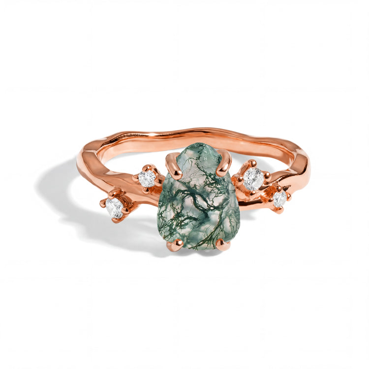 Rough Moss Agate Twig Ring