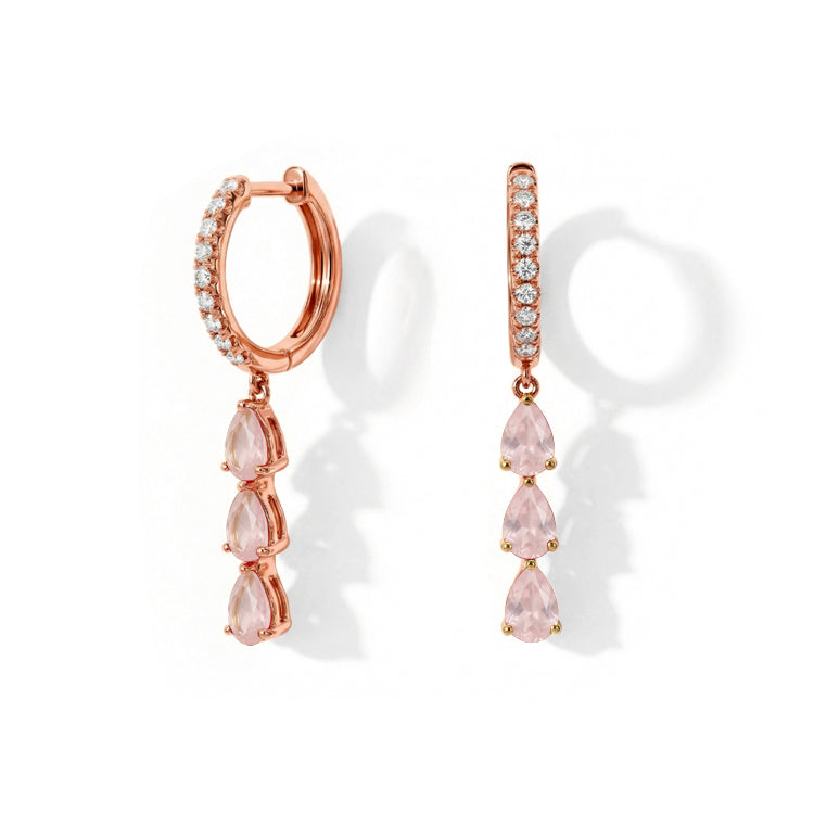Long Rose Quartz Hoop Earrings