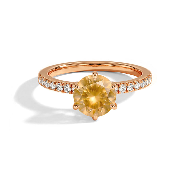 Round Citrine Pave Band Ring