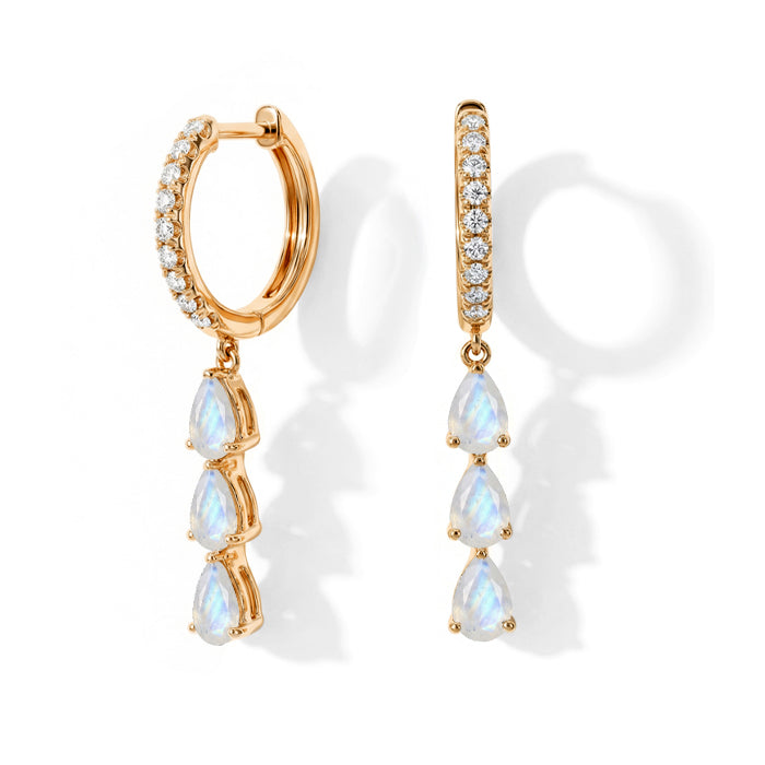 Long Moonstone Hoop Earrings
