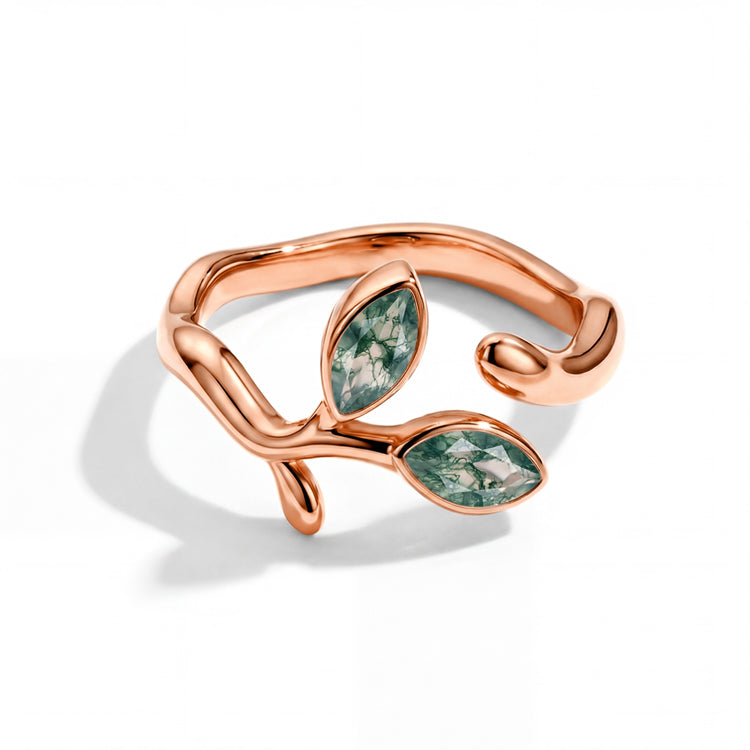 Adjustable Moss Agate Vine Ring