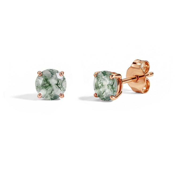 Moss Agate Round Stud Earrings