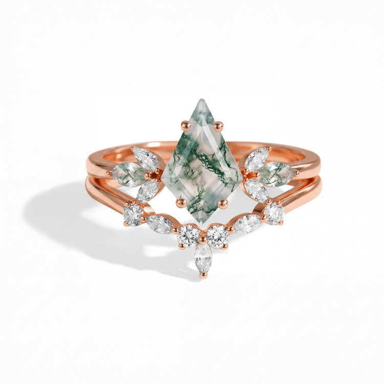 Kite Cut Moss Agate Ring Set