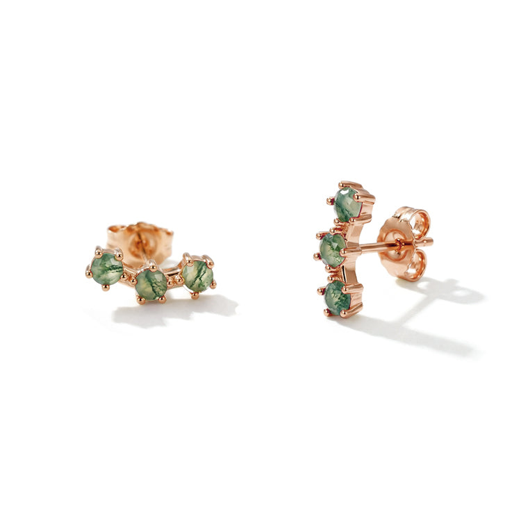 Moss Agate Stud Earrings - Stackable