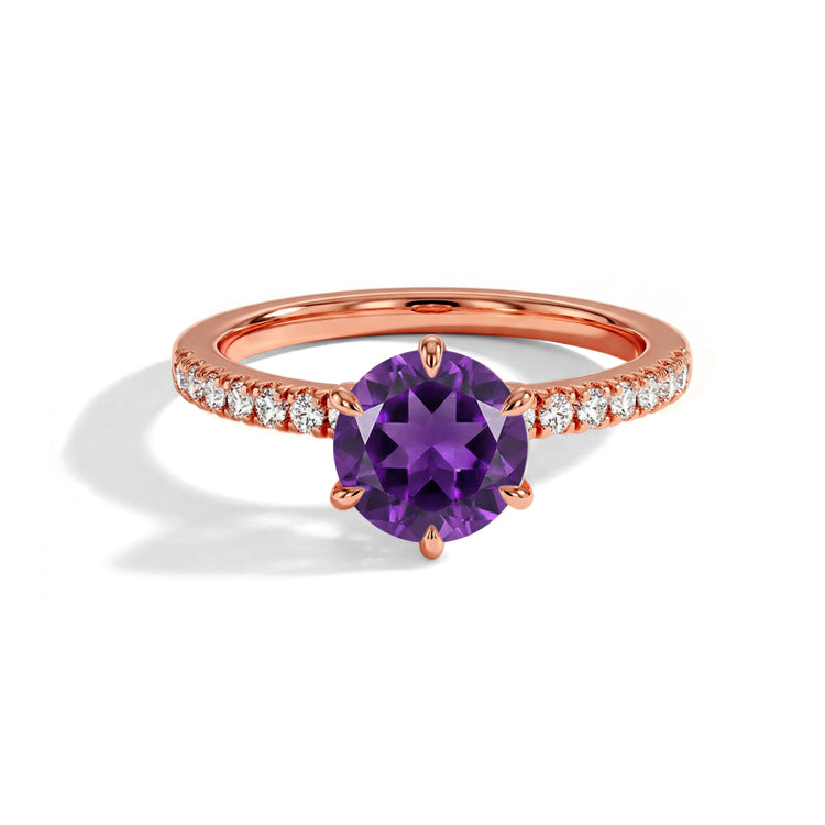Round Amethyst Pave Band Ring