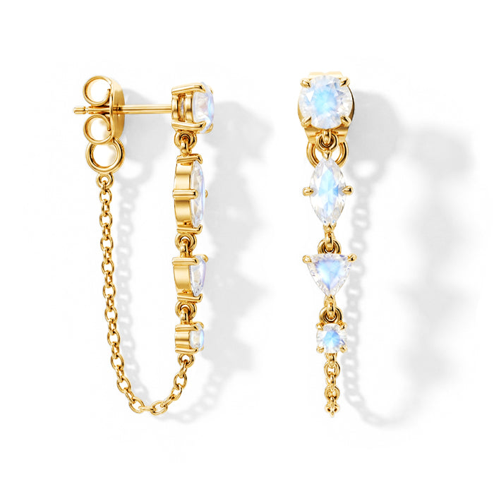 Chain Tassel Moonstone Earrings