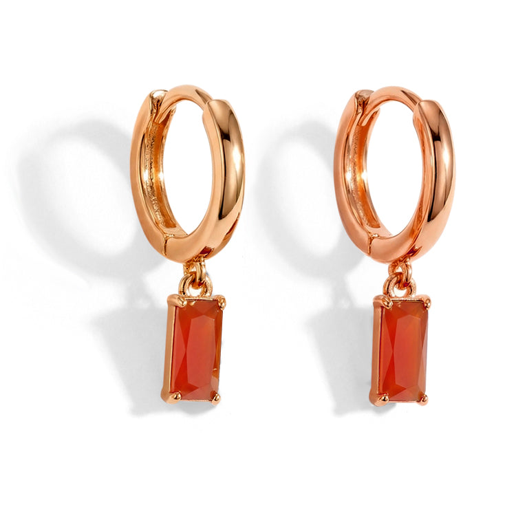 Rectangular Carnelian Hoop Earrings
