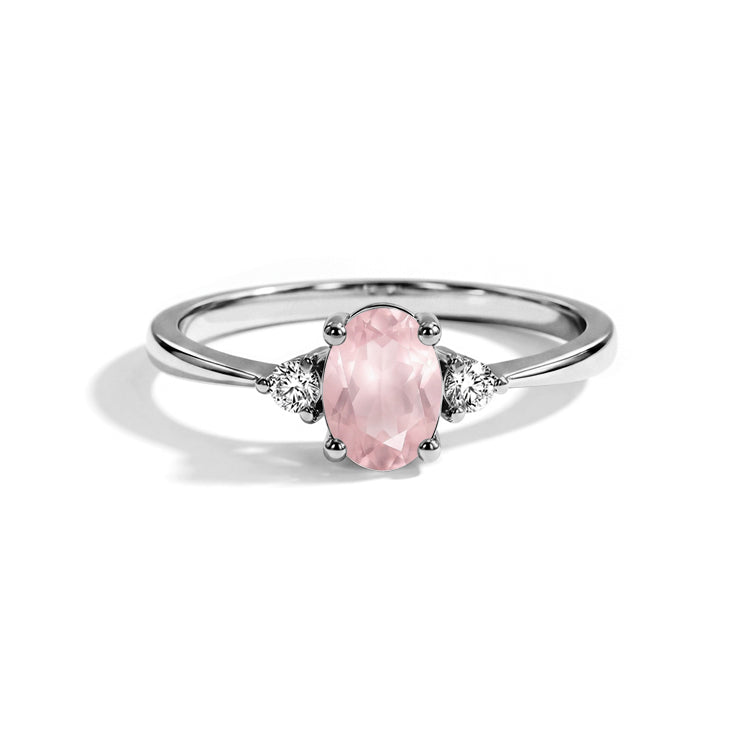 Rose Quartz Side Stone Solitaire Ring