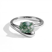 Curved Moss Agate Statement Ring