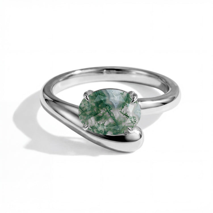 Curved Moss Agate Statement Ring