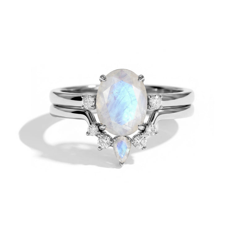 Oval Moonstone Bridal Ring Set