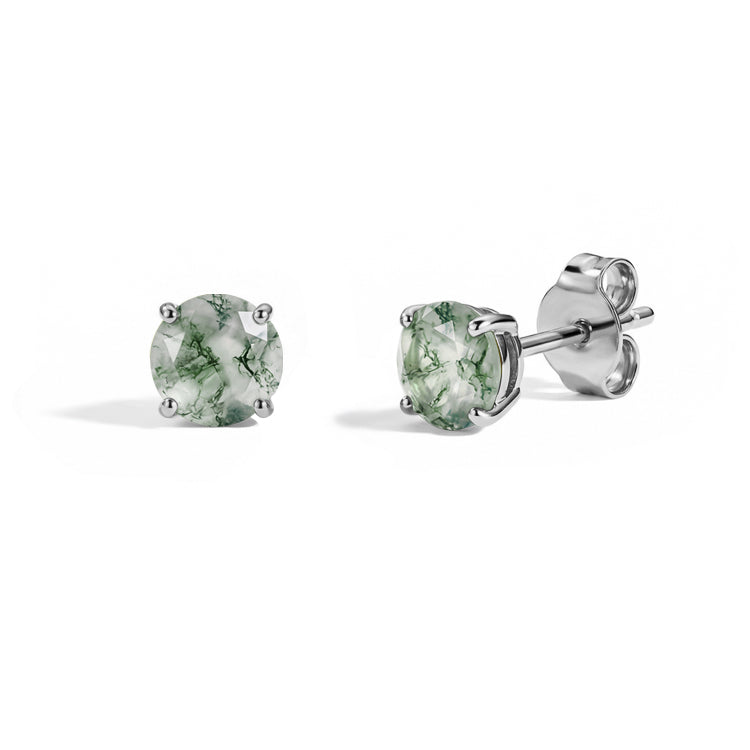 Moss Agate Round Stud Earrings