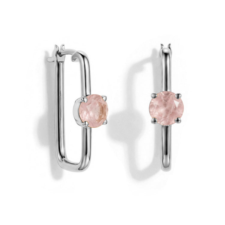 Large Rose Quartz Hoop Earrings
