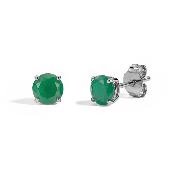 Green Agate Round Stud Earrings