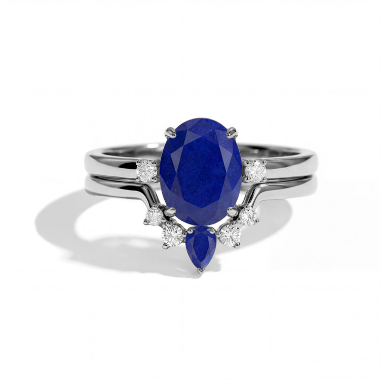 Oval Lapis Lazuli Bridal Ring Set