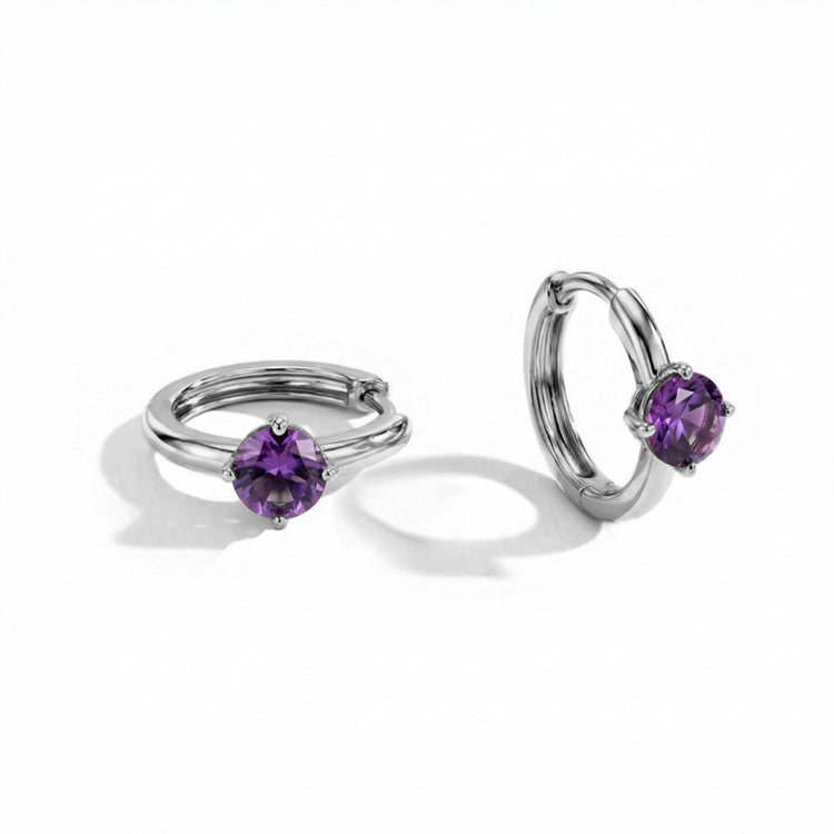 Amethyst Huggies Earrings - Round