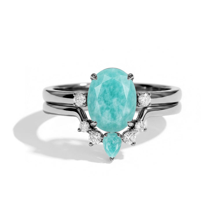 Oval Amazonite Bridal Ring Set