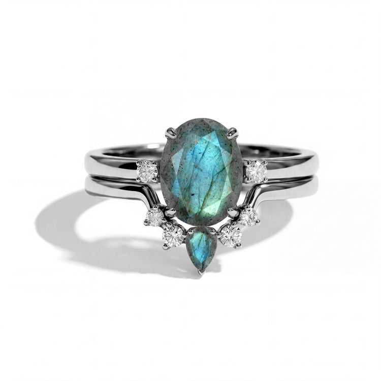 Oval Labradorite Bridal Ring Set