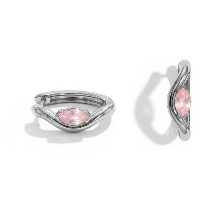 Twisted Rose Quartz Huggies Earrings