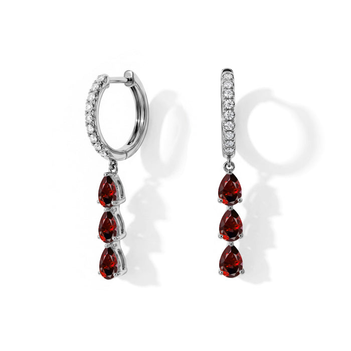 Long Garnet Hoop Earrings