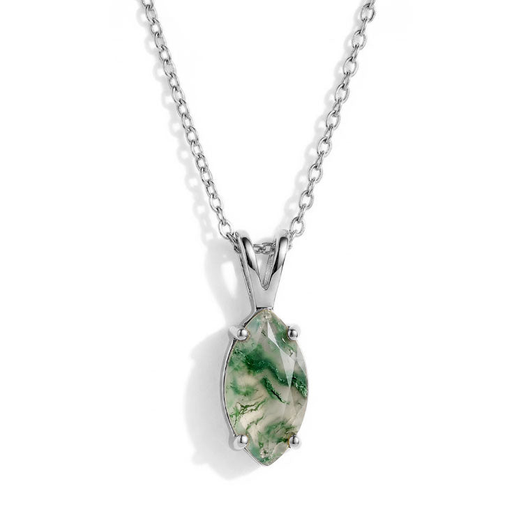 Moss Agate Necklace - Marquise