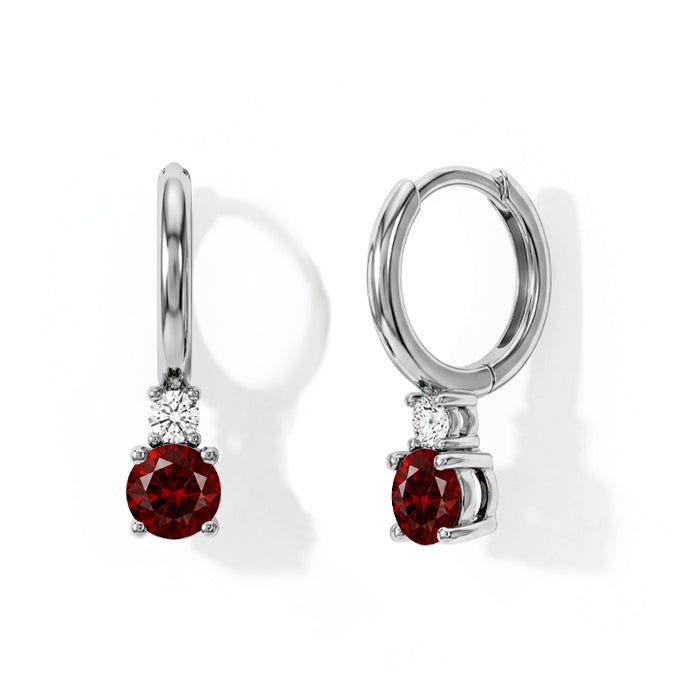Garnet Round Hoop Earrings