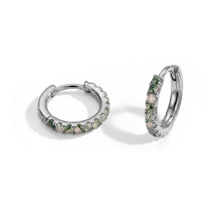 Classic Moss Agate Huggies Earrings