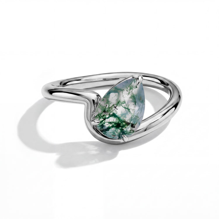 Contemporary Pear Moss Agate Ring