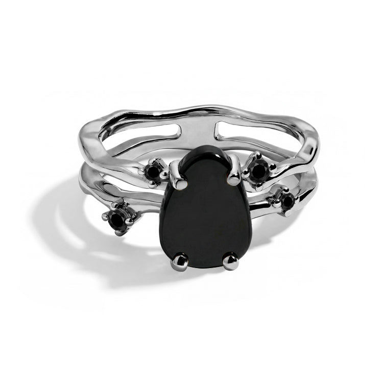 Asymmetrical Black Onyx Stack Ring