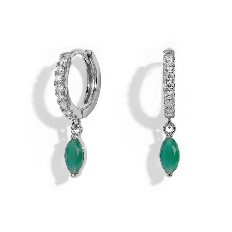 Hoops Earrings - Green Agate Marquise