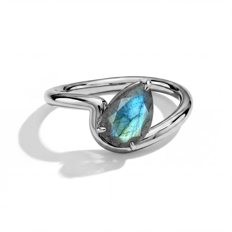Pear-Shaped Labradorite Statement Ring