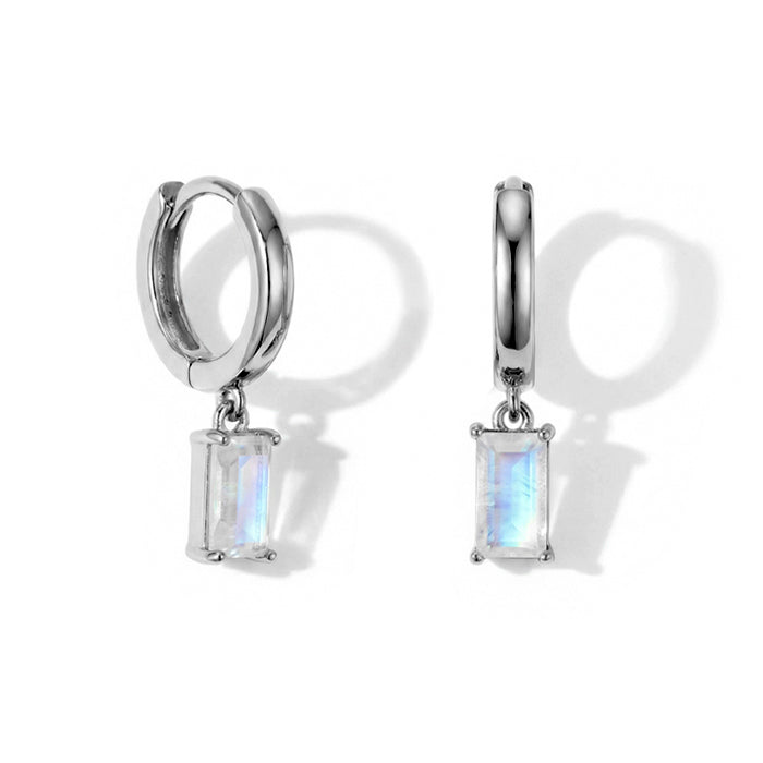 Rectangular Moonstone Hoop Earrings
