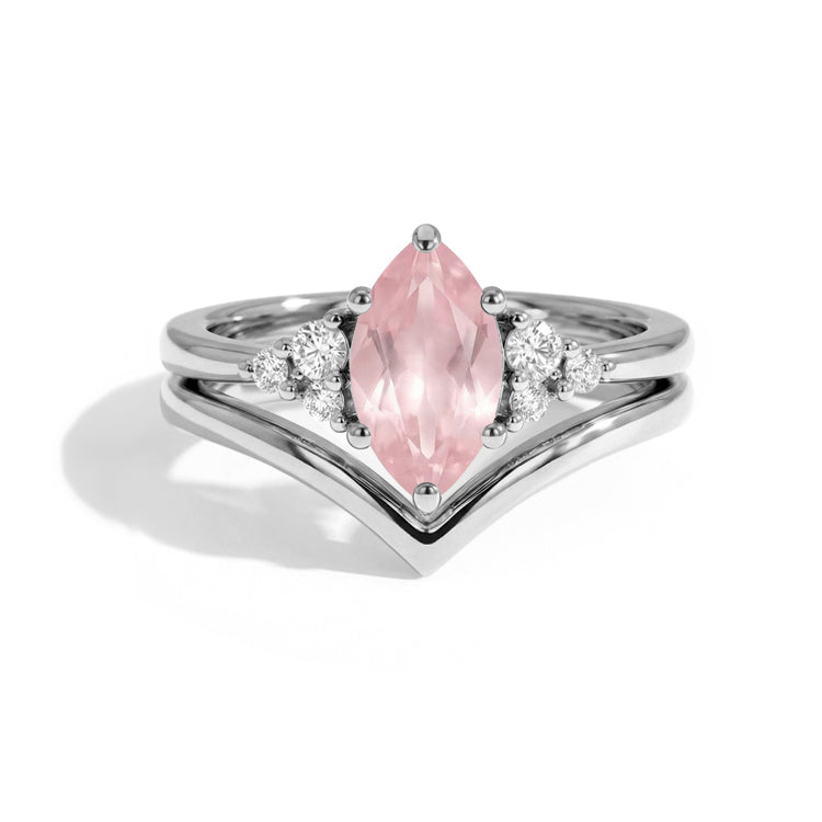 Rose Quartz V-Shaped Ring Set