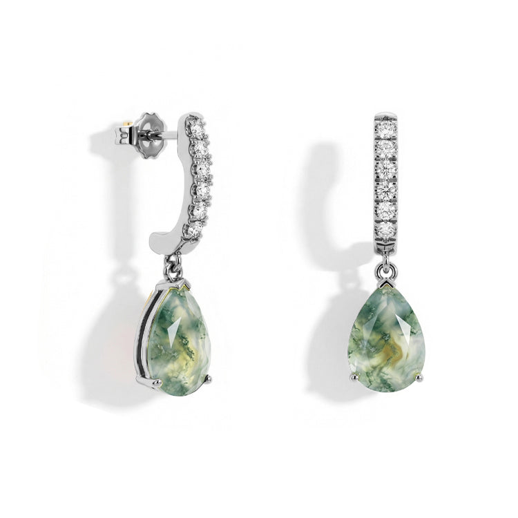 Moss Agate Dorp Earrings - Teardrops