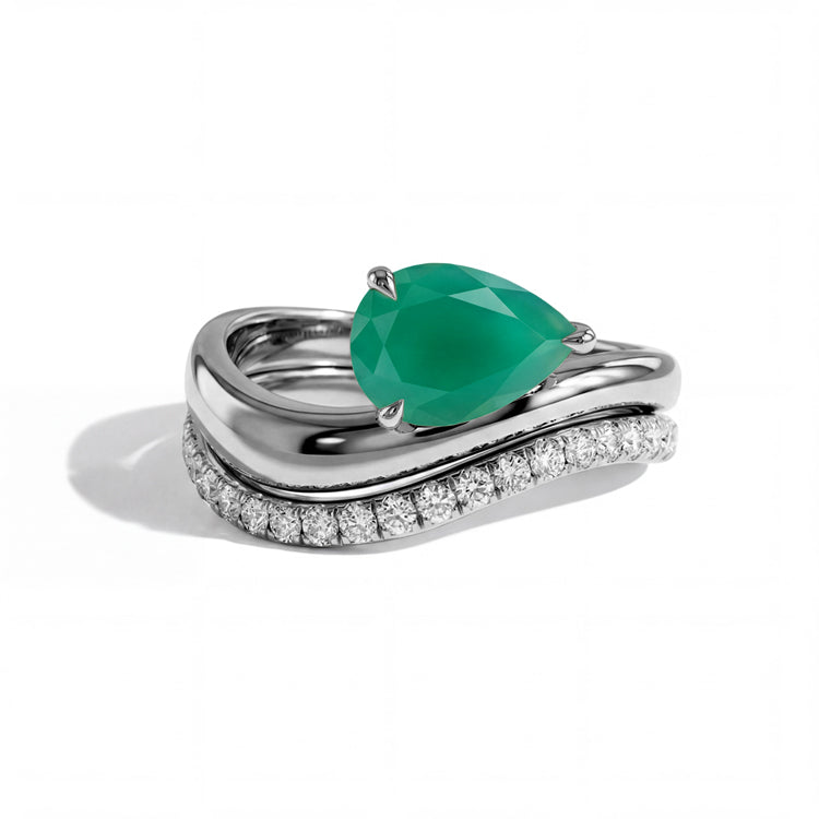 Green Agate Statement Ring Set