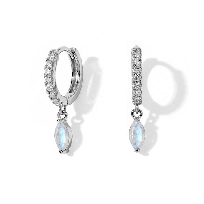 Moonstone Hoop Earrings - Marquise