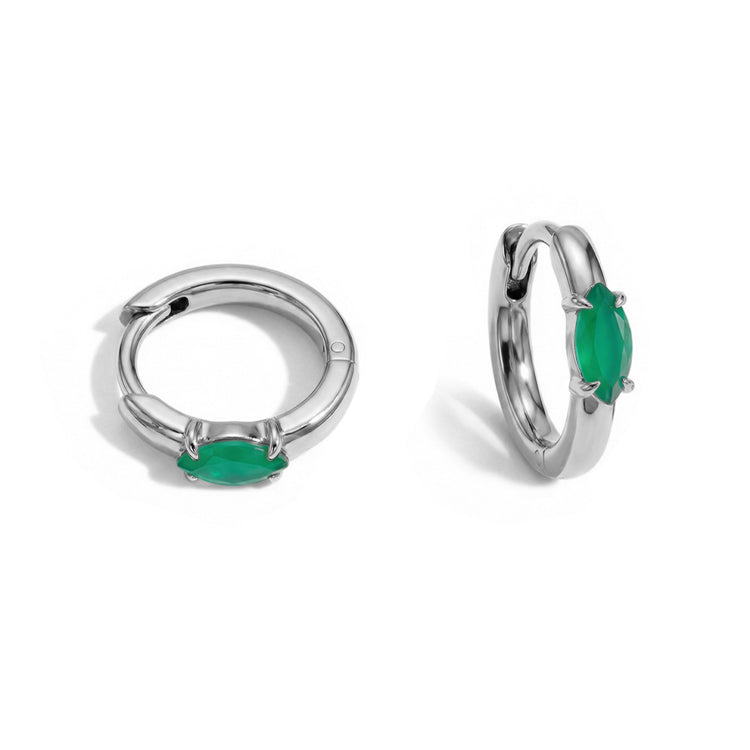 Huggies Green Agate Earrings - Marquise