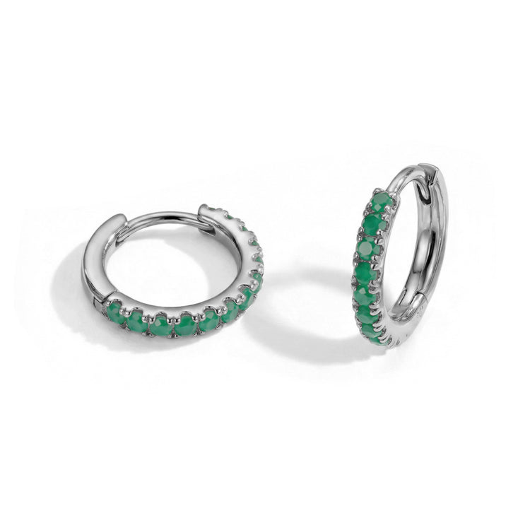 Classic Green Agate Huggies Earrings