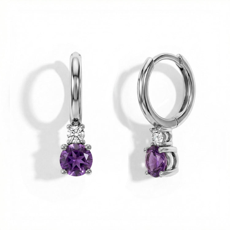 Amethyst Round Hoop Earrings