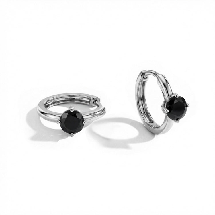 Black Onyx Huggies Earrings - Round