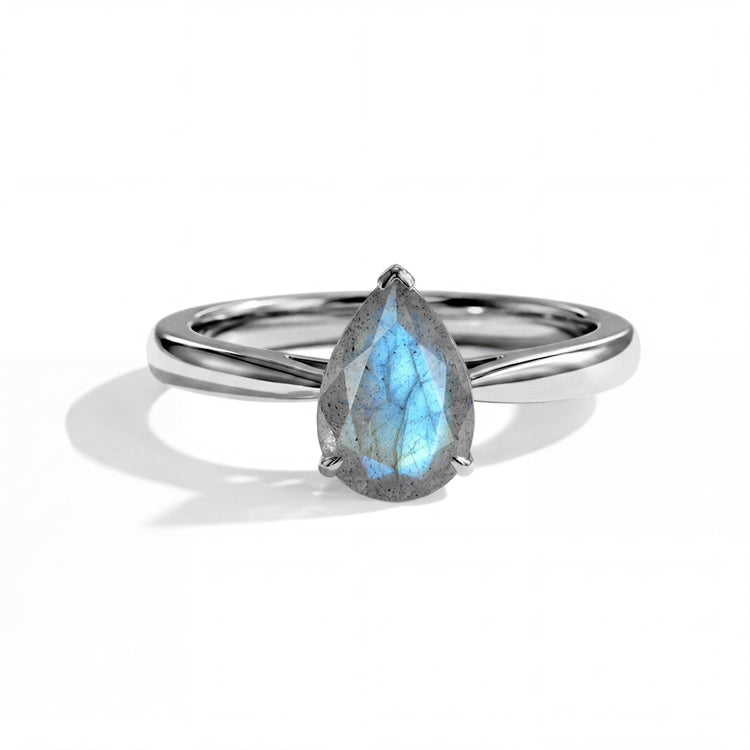 Pear Labradorite Solitaire Ring