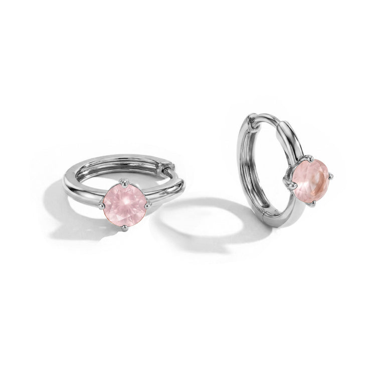 Rose Quartz Huggies Earrings - Round