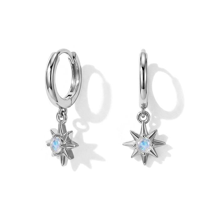 Moonstone Hoop Earrings - Stars