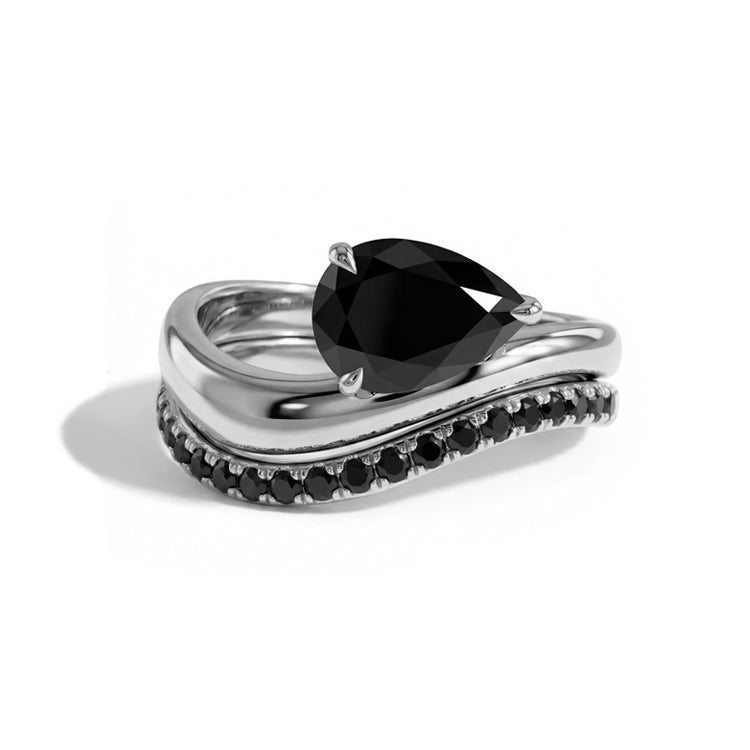 Pear Black Onyx Stacked Wave Ring