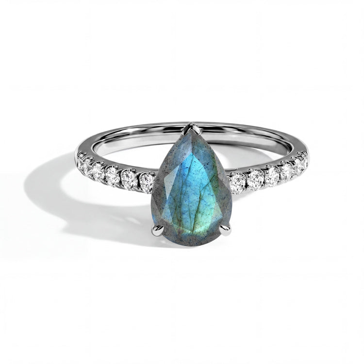 Dainty Pear Labradorite Ring