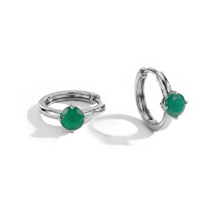 Green Agate Huggies Earrings - Round