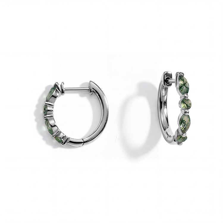 Moss Agate Huggies Earrings - Elegant