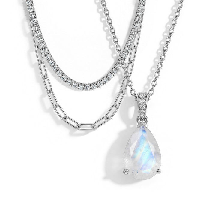 Moonstone Necklace Set With Zircon Chain