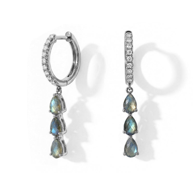 Long Labradorite Hoop Earrings
