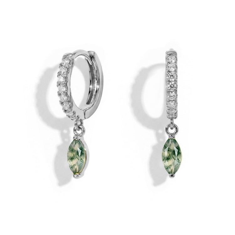 Hoops Earrings - Moss Agate Marquise